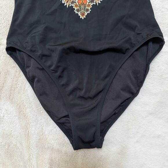 Red Carter One Piece Bathing Suit SZ 12 Open Criss Cross Back Boho Hippie Tribal - Picture 8 of 12